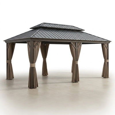 Hardtop Gazebo Built for Year-Round Use, Galvanized Steel Roof, Aluminum Frame, Netting & Curtains