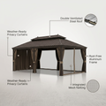 12 Ft. X 22 Ft. Double Galvanized Steel Roof Aluminum Frame Outdoor Patio Hardtop Gazebo with Netting and Curtains