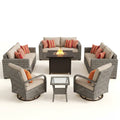 Outdoor Patio Furniture Set Built for Year-Round Gatherings, 42" Fire Pit, Solar Table, Swivel Chairs