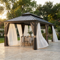 12 Ft. X 22 Ft. Double Galvanized Steel Roof Aluminum Frame Outdoor Patio Hardtop Gazebo with Netting and Curtains — Studio Shot