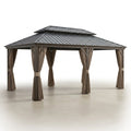 12 Ft. X 22 Ft. Double Galvanized Steel Roof Aluminum Frame Outdoor Patio Hardtop Gazebo with Netting and Curtains