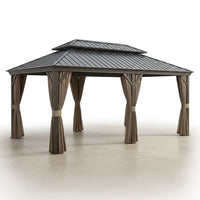 12 Ft. X 22 Ft. Double Galvanized Steel Roof Aluminum Frame Outdoor Patio Hardtop Gazebo with Netting and Curtains — Studio Shot