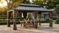 12 Ft. X 22 Ft. Double Galvanized Steel Roof Aluminum Frame Outdoor Patio Hardtop Gazebo with Netting and Curtains — Lifestyle
