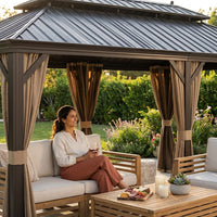 12 Ft. X 22 Ft. Double Galvanized Steel Roof Aluminum Frame Outdoor Patio Hardtop Gazebo with Netting and Curtains — Lifestyle