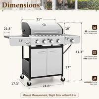 Propane Gas Grill Built for Powerful Outdoor Cooking, 42000 BTU, Side Burner, Stainless Steel Construction