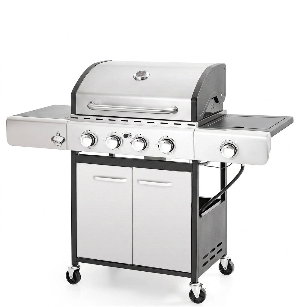 4 Burner Propane Gas Outdoor Grill with Side Burner Stainless Steel BBQ Grill — Studio Shot