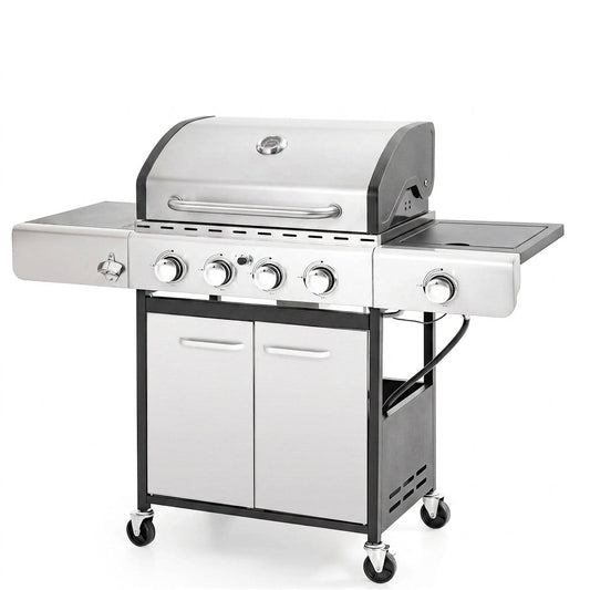 4 Burner Propane Gas Outdoor Grill with Side Burner Stainless Steel BBQ Grill — Studio Shot