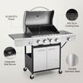 4 Burner Propane Gas Outdoor Grill with Side Burner Stainless Steel BBQ Grill