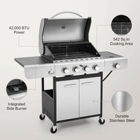 4 Burner Propane Gas Outdoor Grill with Side Burner Stainless Steel BBQ Grill — infographic