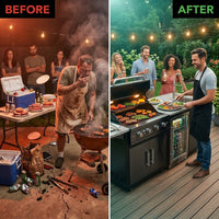 46 In. 4-Burner 72000 BTU Propane Gas Grill Island Outdoor Kitchen with Refrigerator, Sink in Black Stainless Steel — Before & After