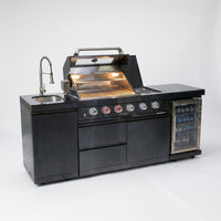 46 In. 4-Burner 72000 BTU Propane Gas Grill Island Outdoor Kitchen with Refrigerator, Sink in Black Stainless Steel — Studio Shot