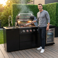 46 In. 4-Burner 72000 BTU Propane Gas Grill Island Outdoor Kitchen with Refrigerator, Sink in Black Stainless Steel — Lifestyle