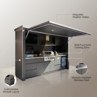 Customized Multi Functional Outdoor Kitchen BBQ Pod with Shelter Moisture Resistant Stainless Steel Outdoor Kitchen Patio Shed — infographic