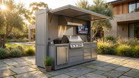 Customized Multi Functional Outdoor Kitchen BBQ Pod with Shelter Moisture Resistant Stainless Steel Outdoor Kitchen Patio Shed — Lifestyle