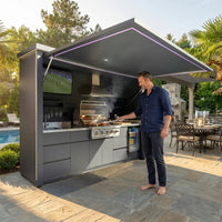 Customized Multi Functional Outdoor Kitchen BBQ Pod with Shelter Moisture Resistant Stainless Steel Outdoor Kitchen Patio Shed — Lifestyle
