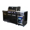 Outdoor Kitchen Island Built for Premium Entertaining, 4-Burner Grill, Built-In Refrigerator, Black Stainless Steel