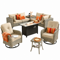 Outdoor Patio Furniture Set Built for Year-Round Gatherings, 42" Fire Pit, Solar Table, Swivel Chairs